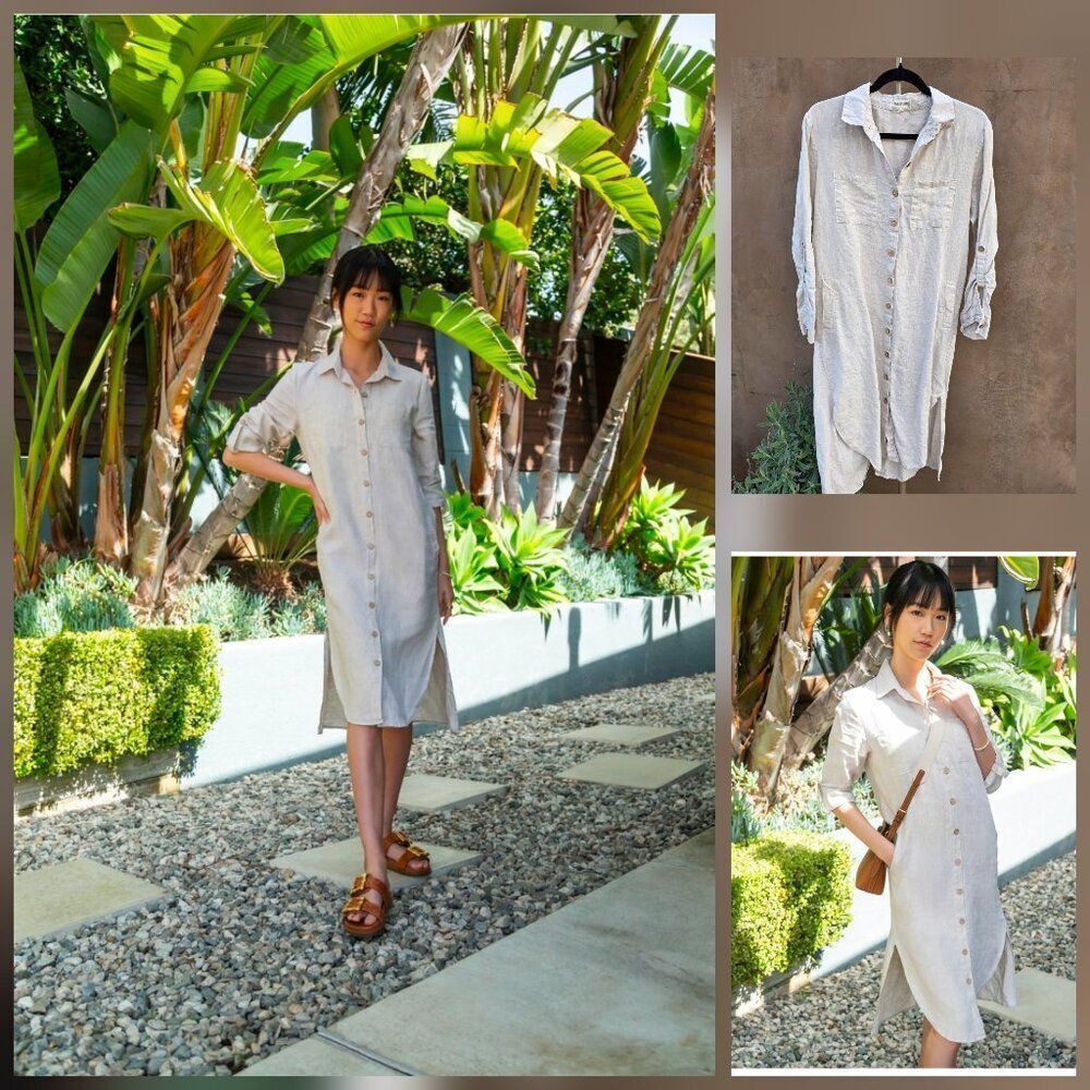 4our dreamers jenna linen shirt dress natural